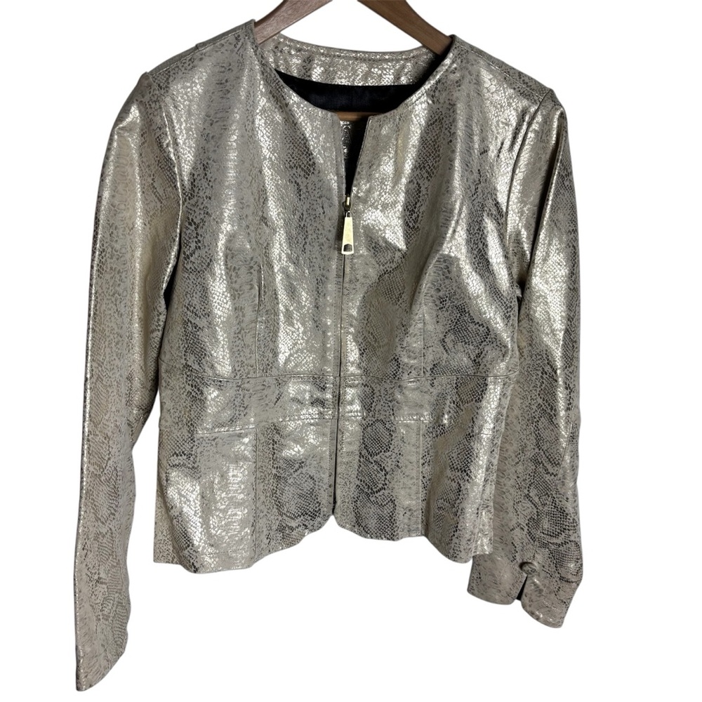 Live A Little gold snakeskin metallic zip front leather blazer jacket size M